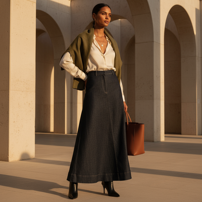 Jupe en jean longue sans fente