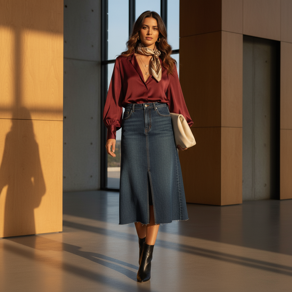 Jupe en jean mi longue Image