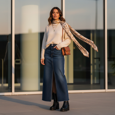 Jupe jean longue fendue