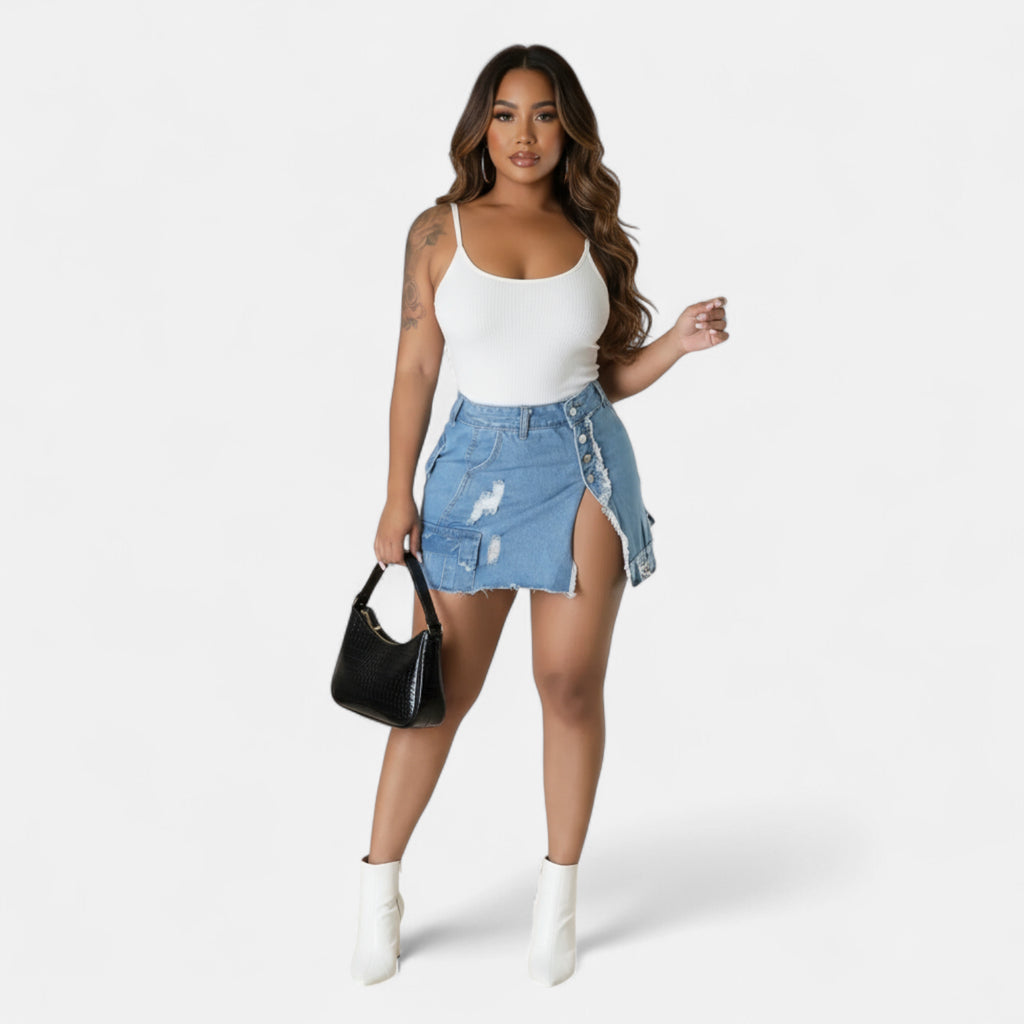 Jupe courte en jean destroy