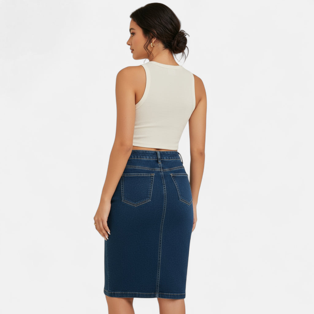 jupe crayon en jean boutonnée devant