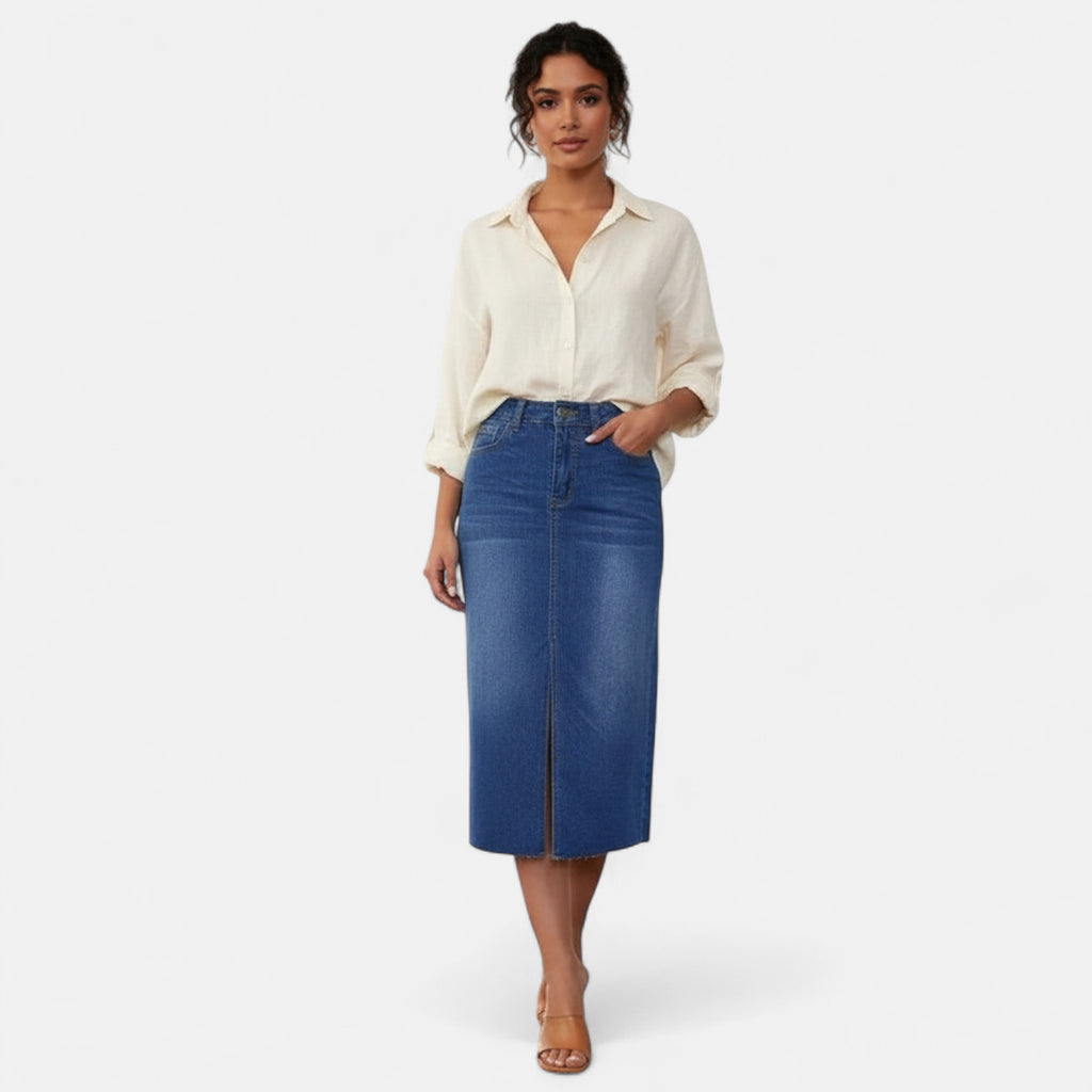 Jupe crayon jean fendue