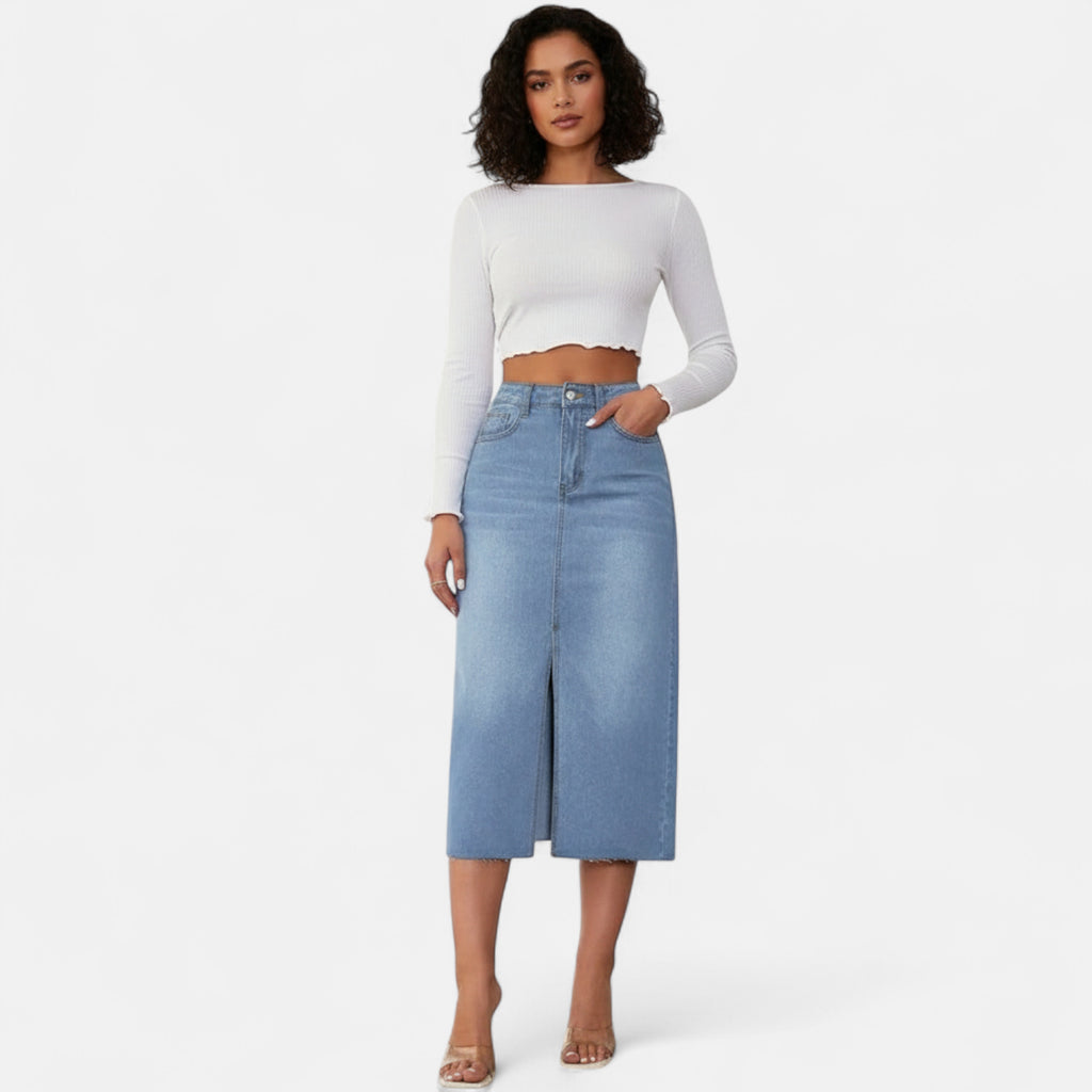 Jupe crayon taille haute en jean