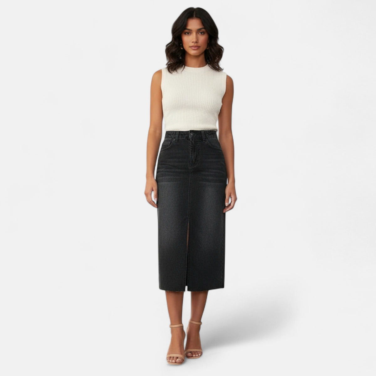 Jupe crayon taille haute jean noir