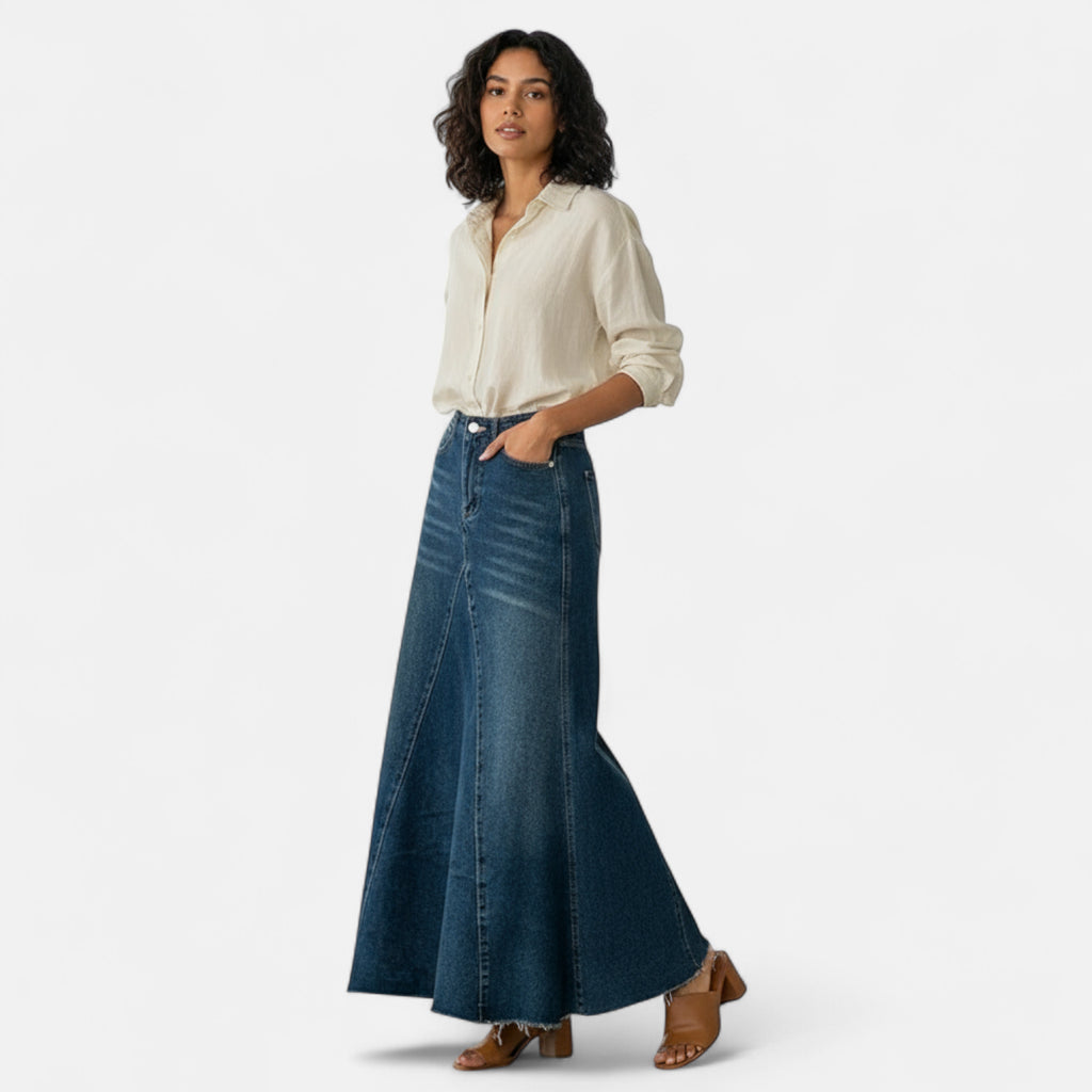 Jupe en jean bleu foncé longue