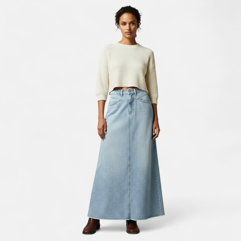 Jupe en jean bleu longue