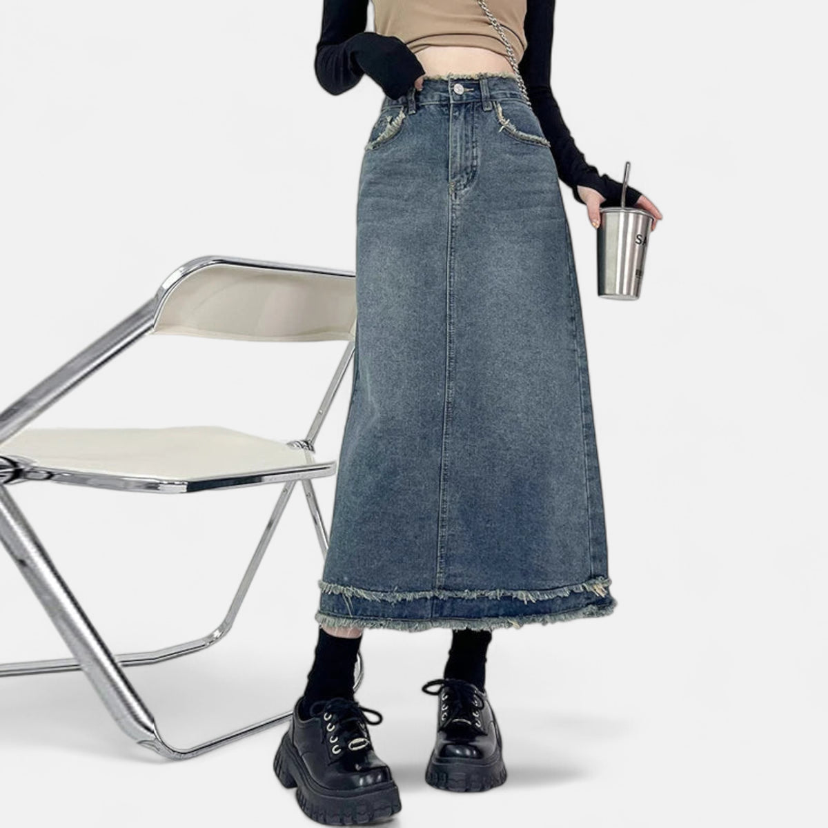 Jupe en jean effilochée