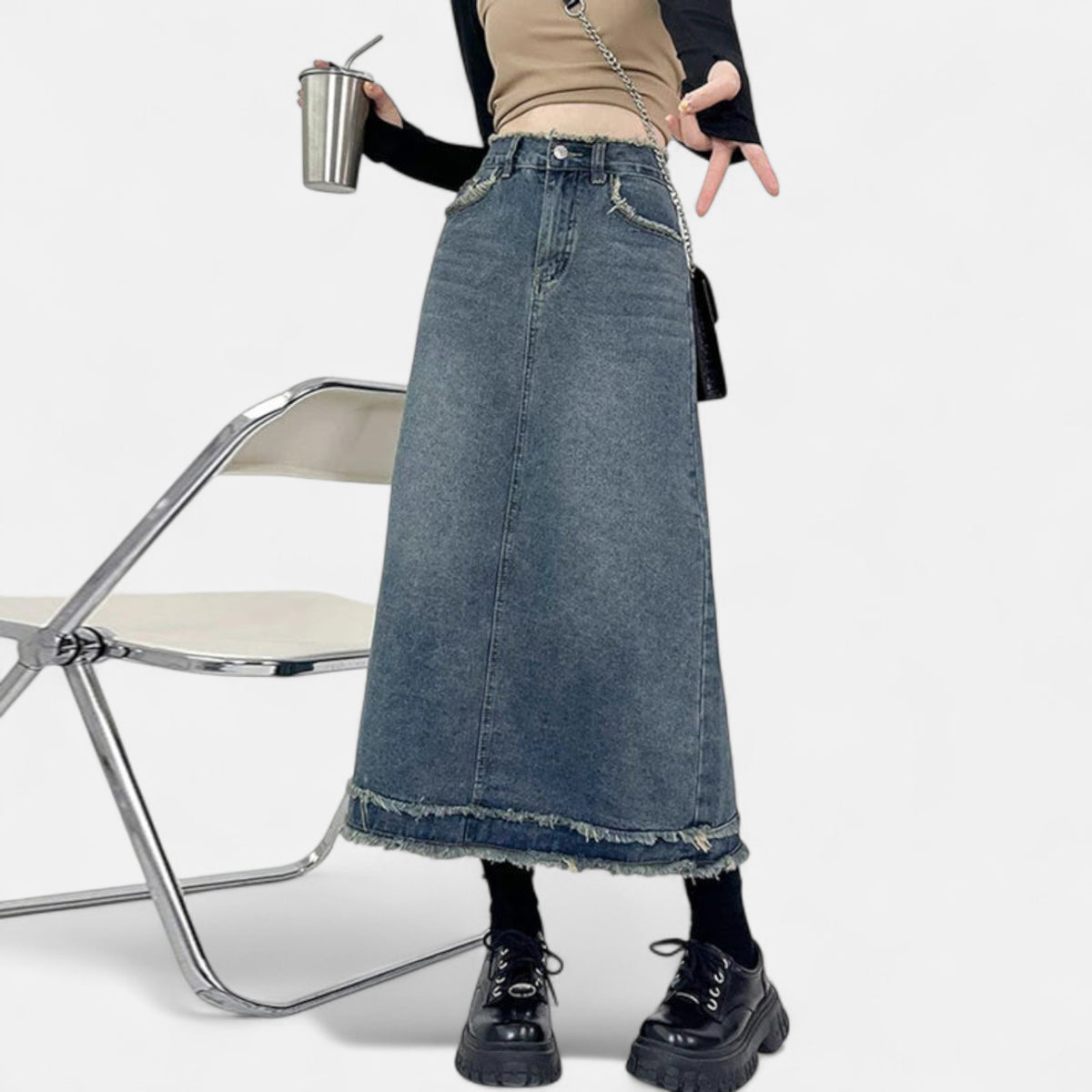 Jupe en jean effilochée