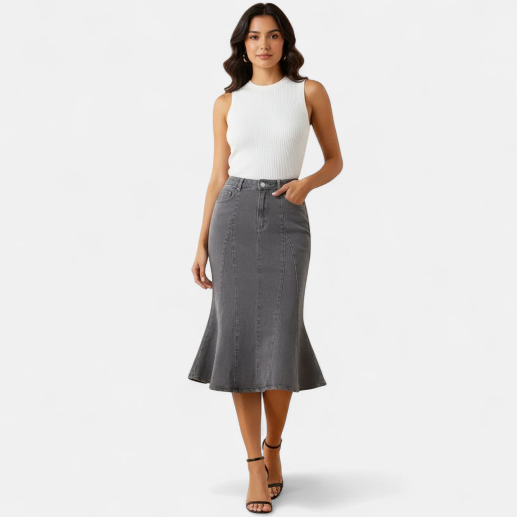 Jupe en jean gris mi-longue