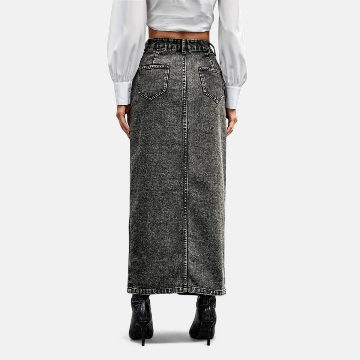Jupe en jean grise longue fendue