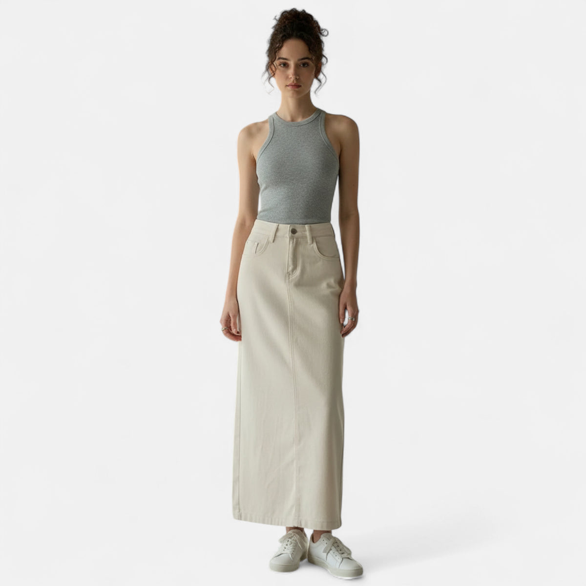 Jupe en jean longue beige