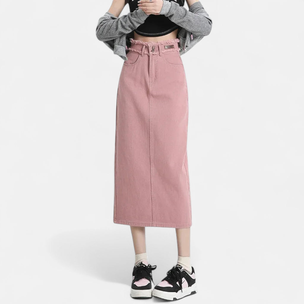 Jupe en jean longue rose