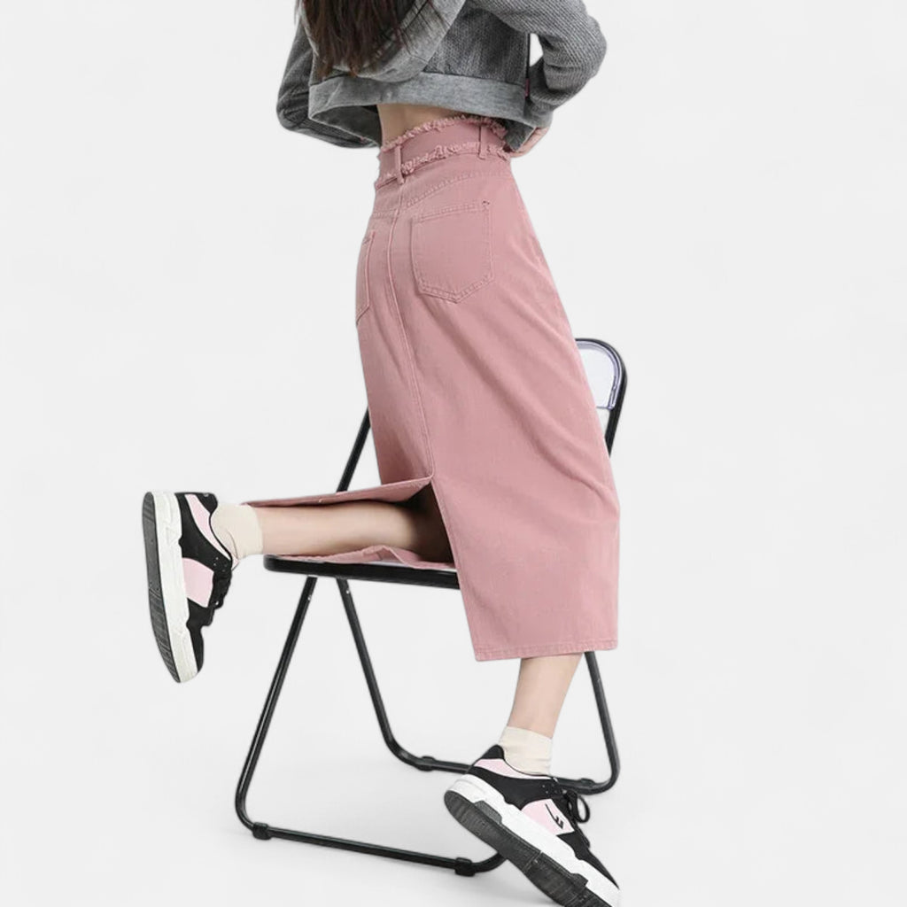 Jupe en jean longue rose