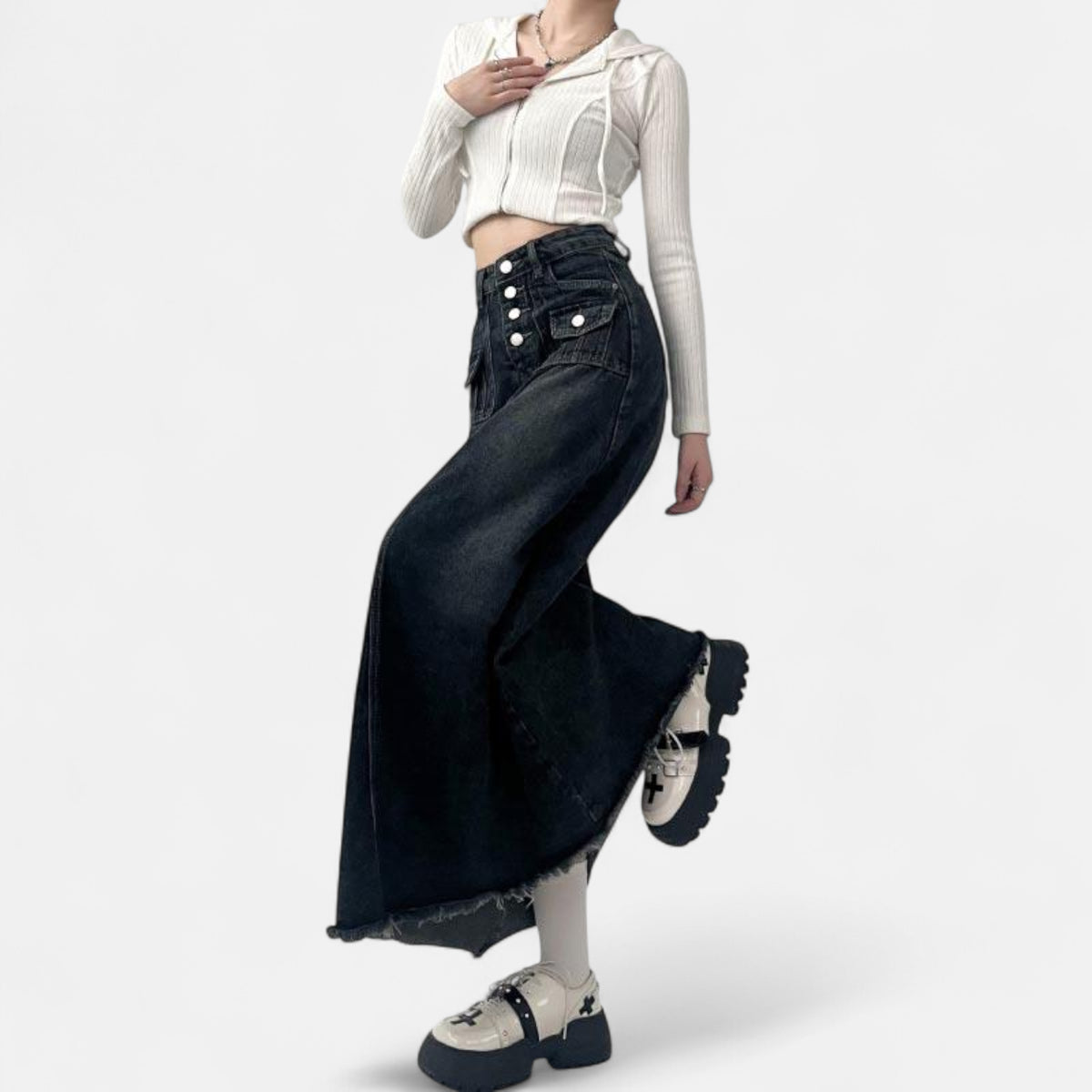 Jupe en jean longue taille haute