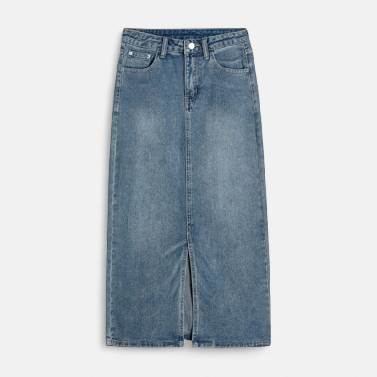 Jupe en jean mi longue fendue devant