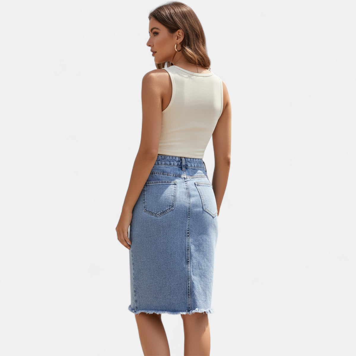 Jupe en jean mi longue fendue