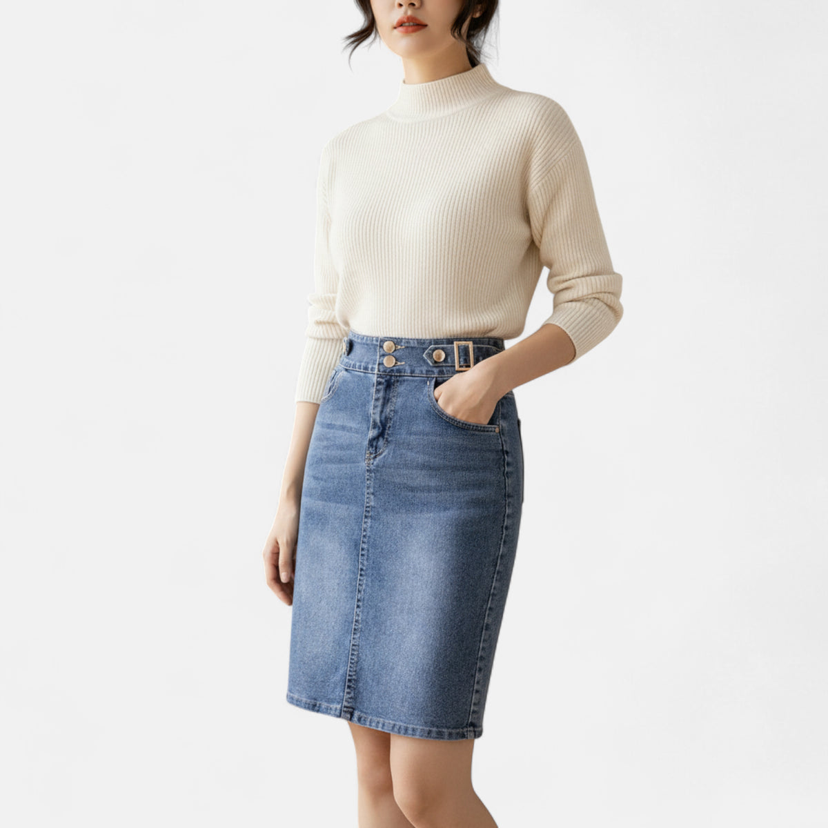 Jupe en jean mi longue grande taille