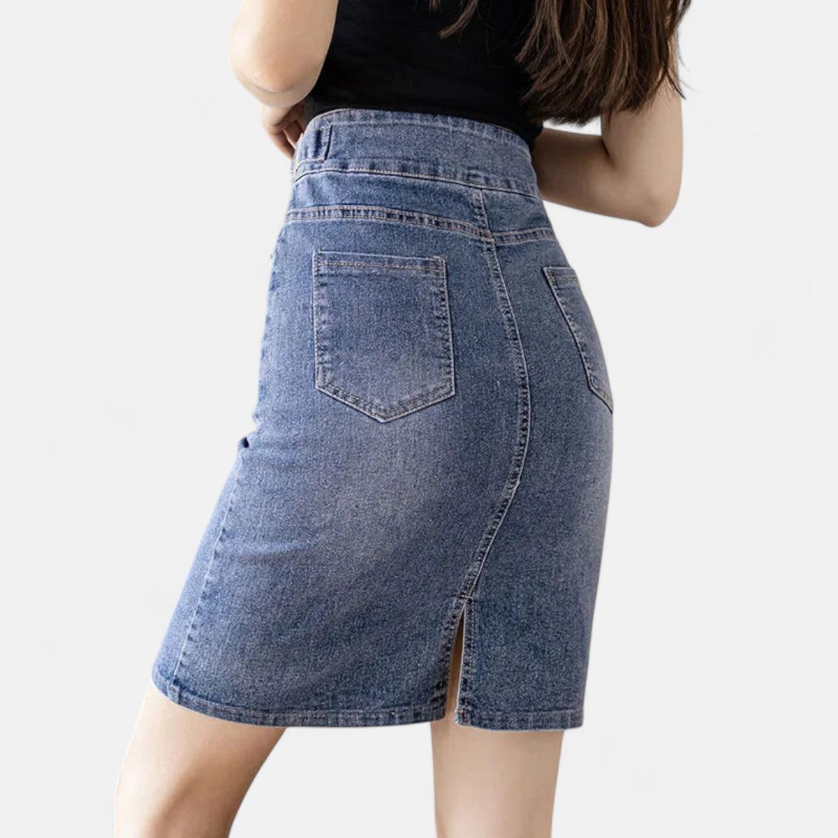 Jupe en jean mi longue grande taille