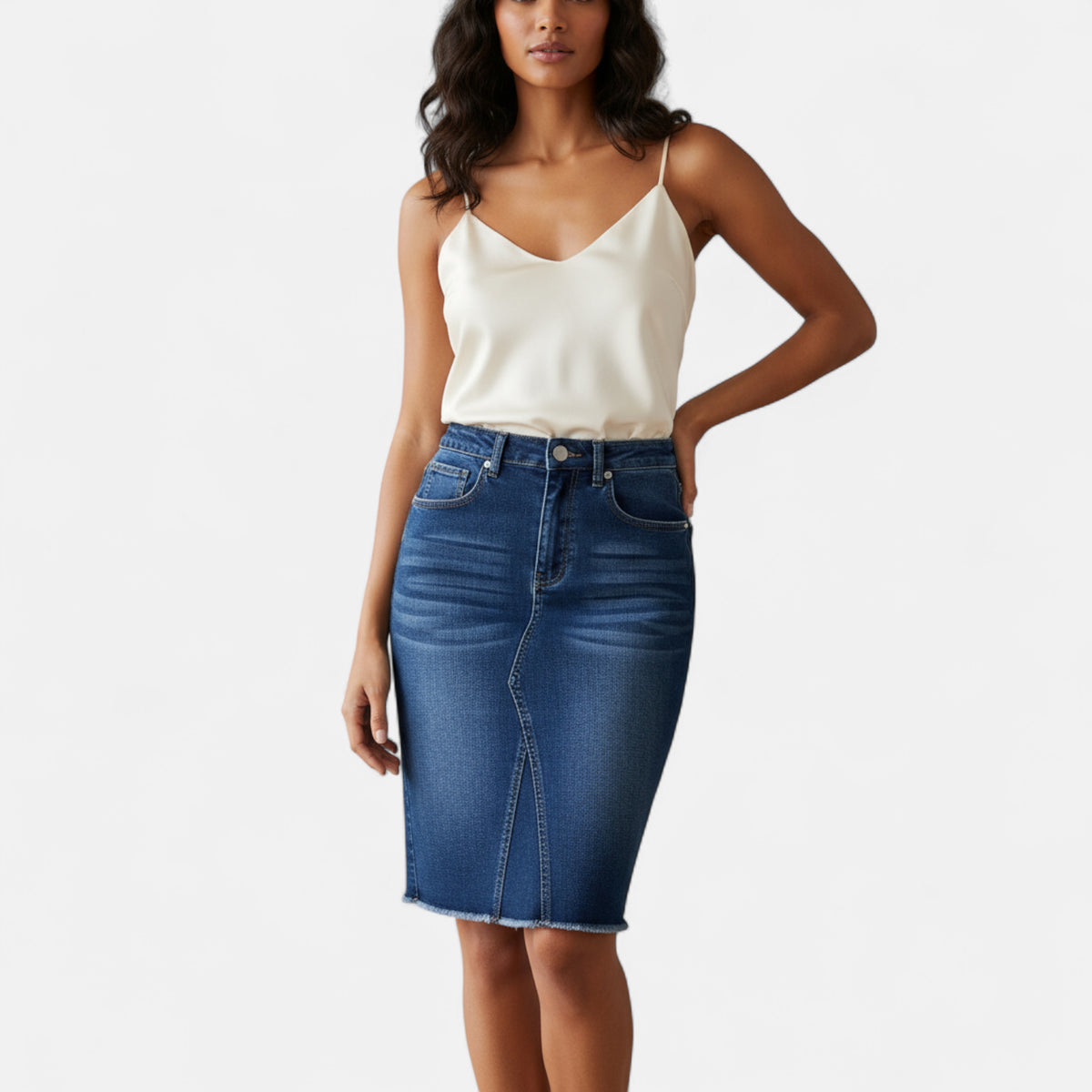 Jupe en jean midi brut