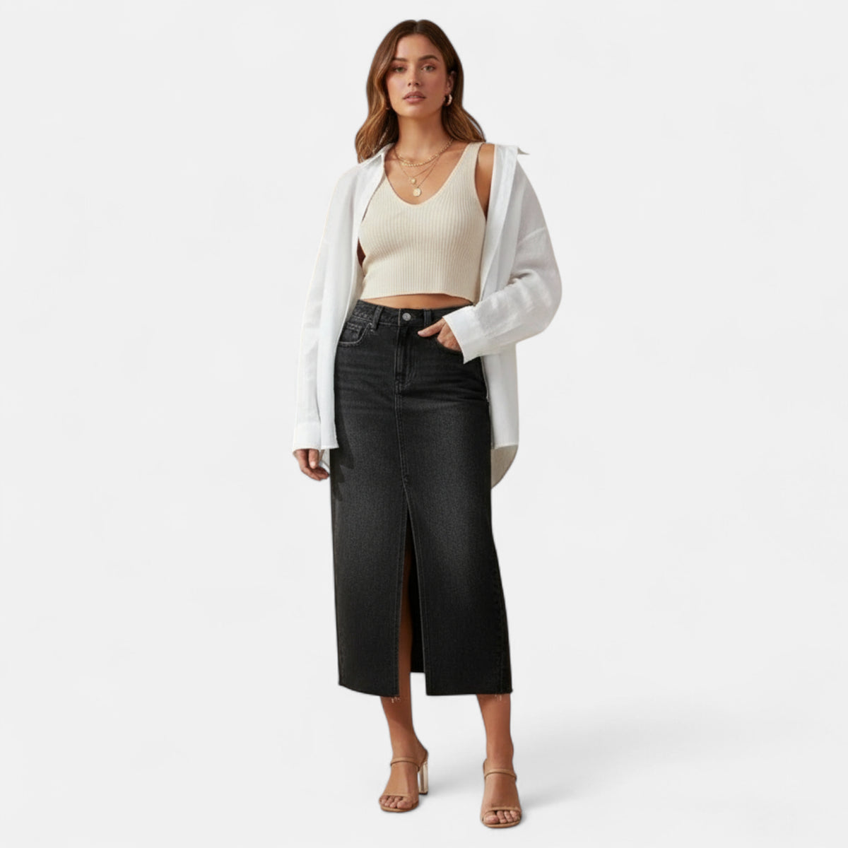 Jupe en jean noir taille haute