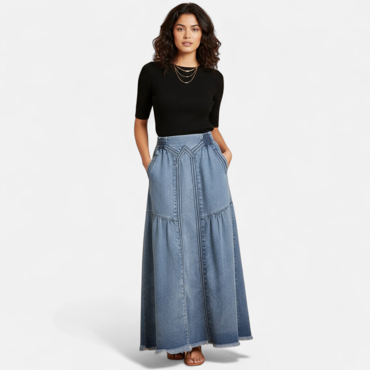 Jupe jean longue bleu clair