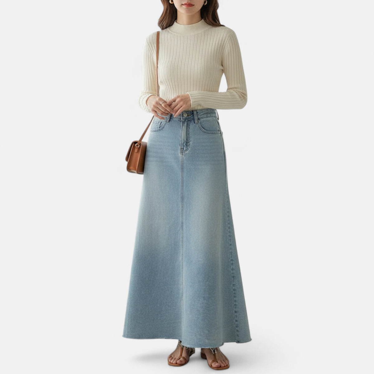 Jupe longue en jean fluide