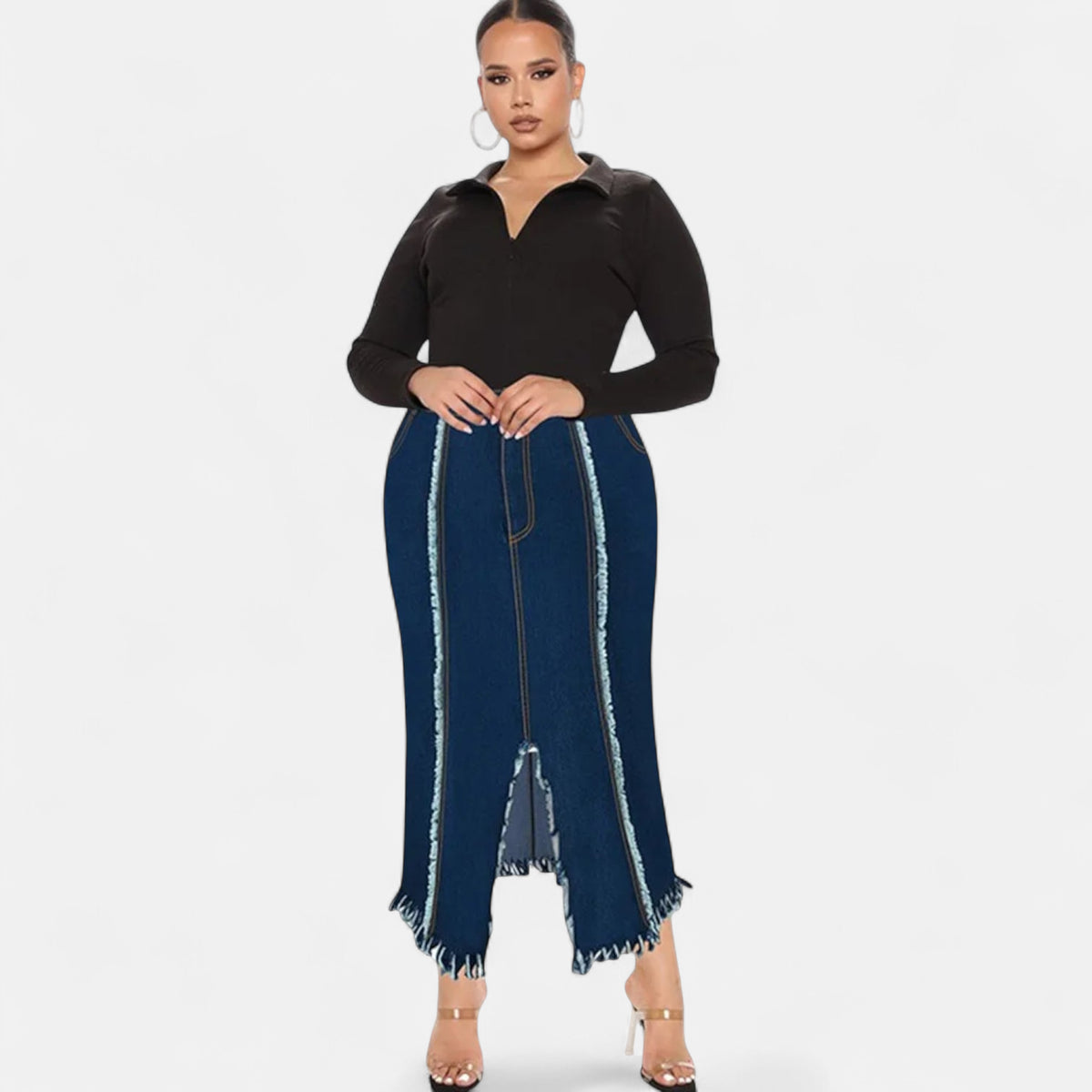 Jupe maxi en jean stretch grande taille