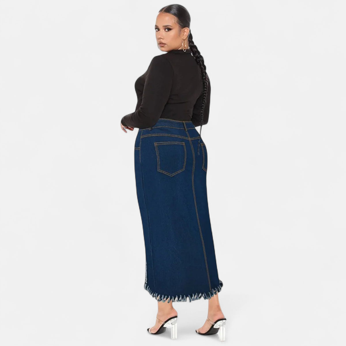 Jupe maxi en jean stretch grande taille