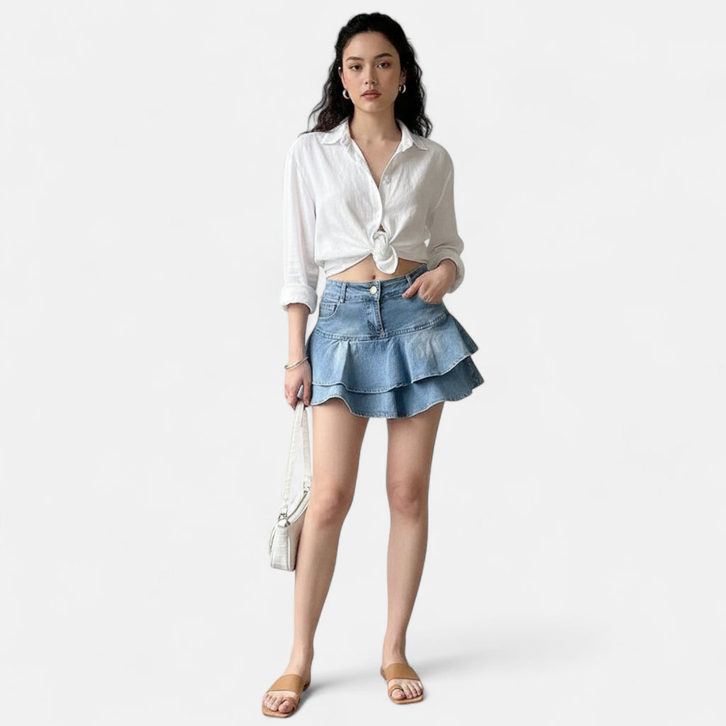 Jupe short jean bleu clair