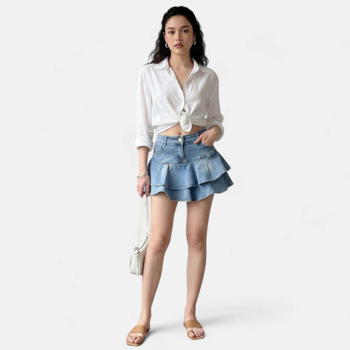 Jupe short jean bleu clair