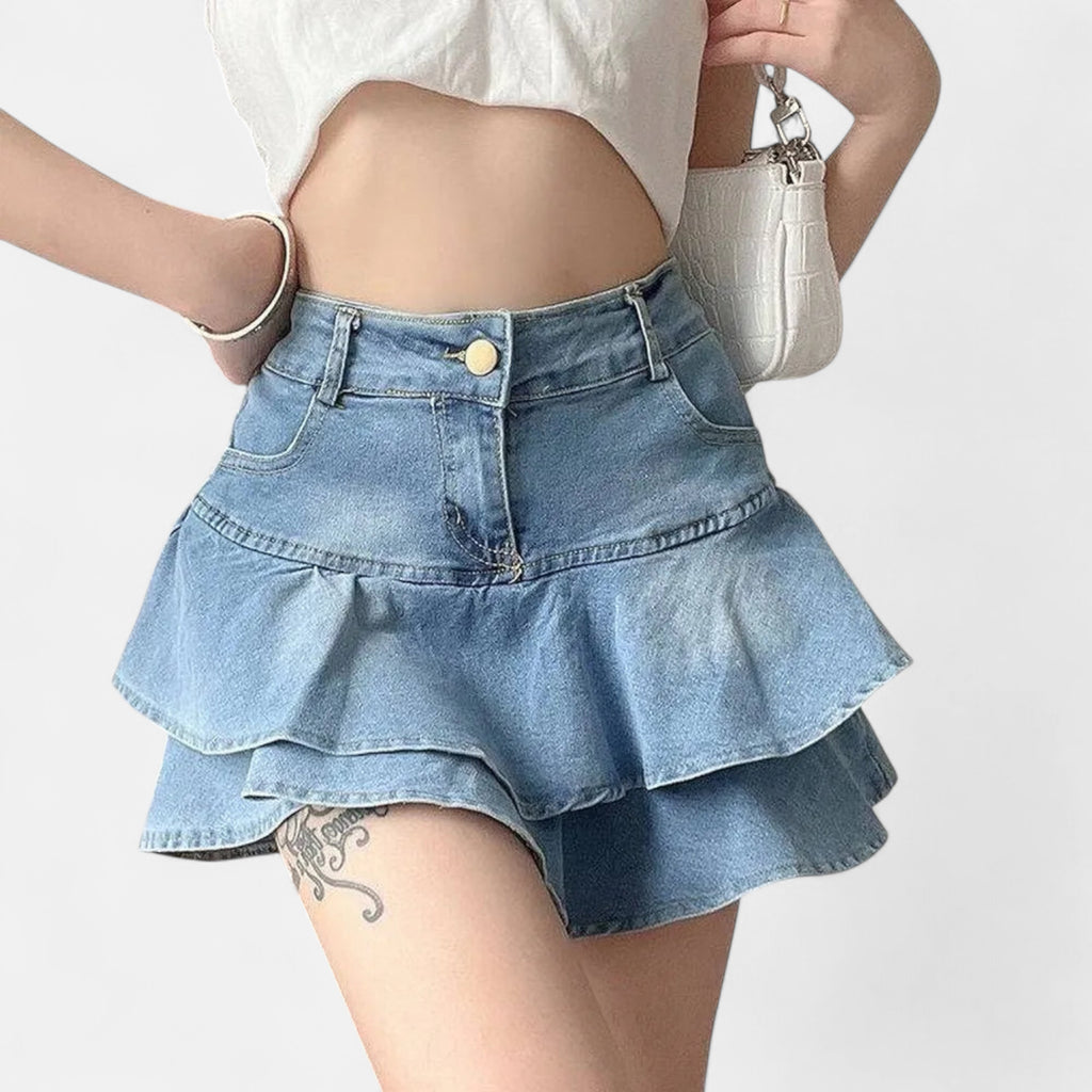 Jupe short jean bleu clair