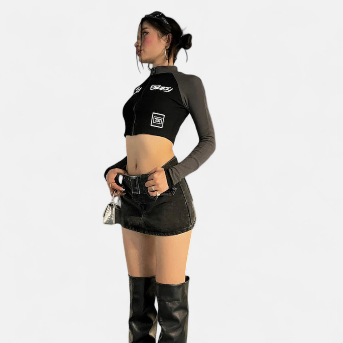 Mini jupe noir en jean taille basse