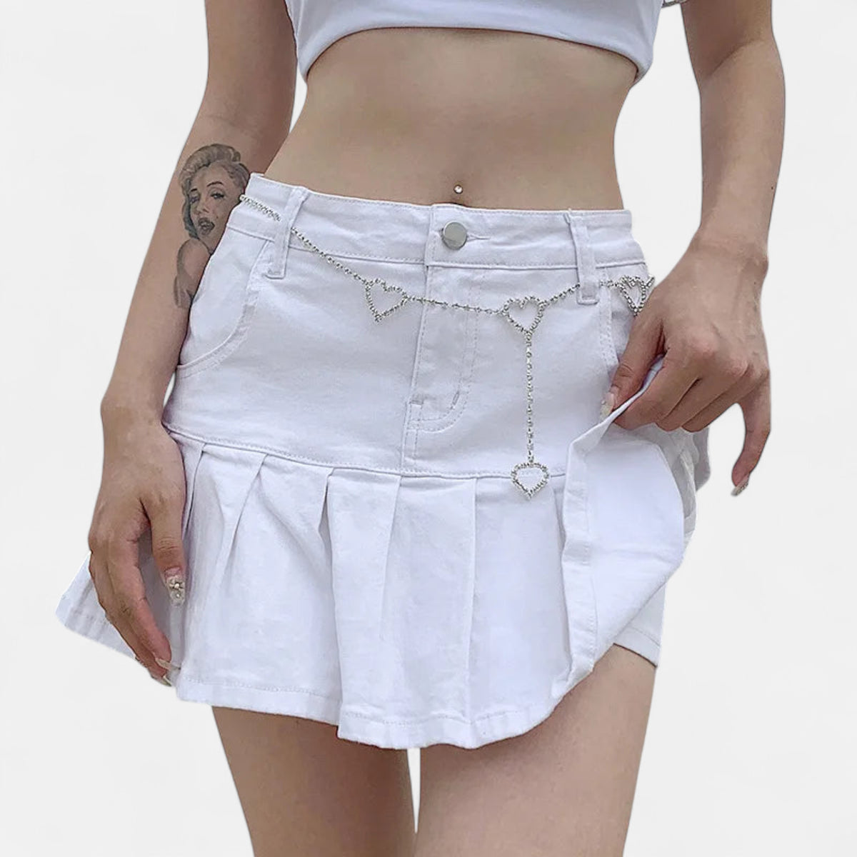 Mini jupe-short en jean plissée blanc